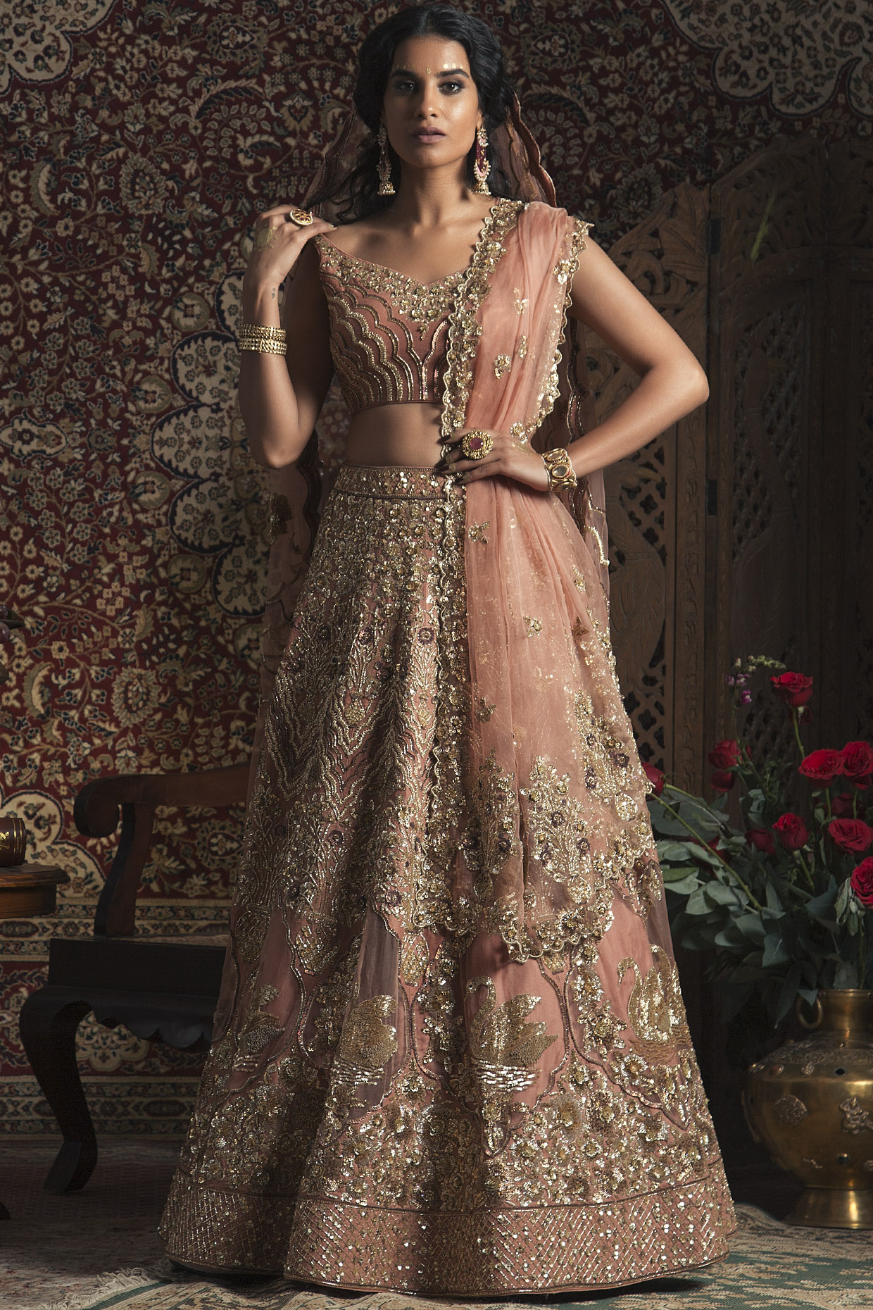 New Arrivals | Popular Copper Bridal A Line Lehenga Blended Cotton Buttons  Saree and Copper Bridal A Line Lehenga Blended Cotton Buttons Sari online  shopping