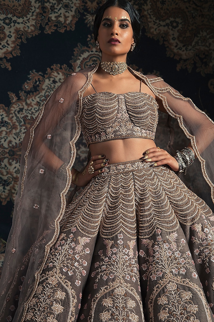 Milky Grey Embroidered Bridal Lehenga Set by Rachit Khanna at Pernia's Pop Up Shop