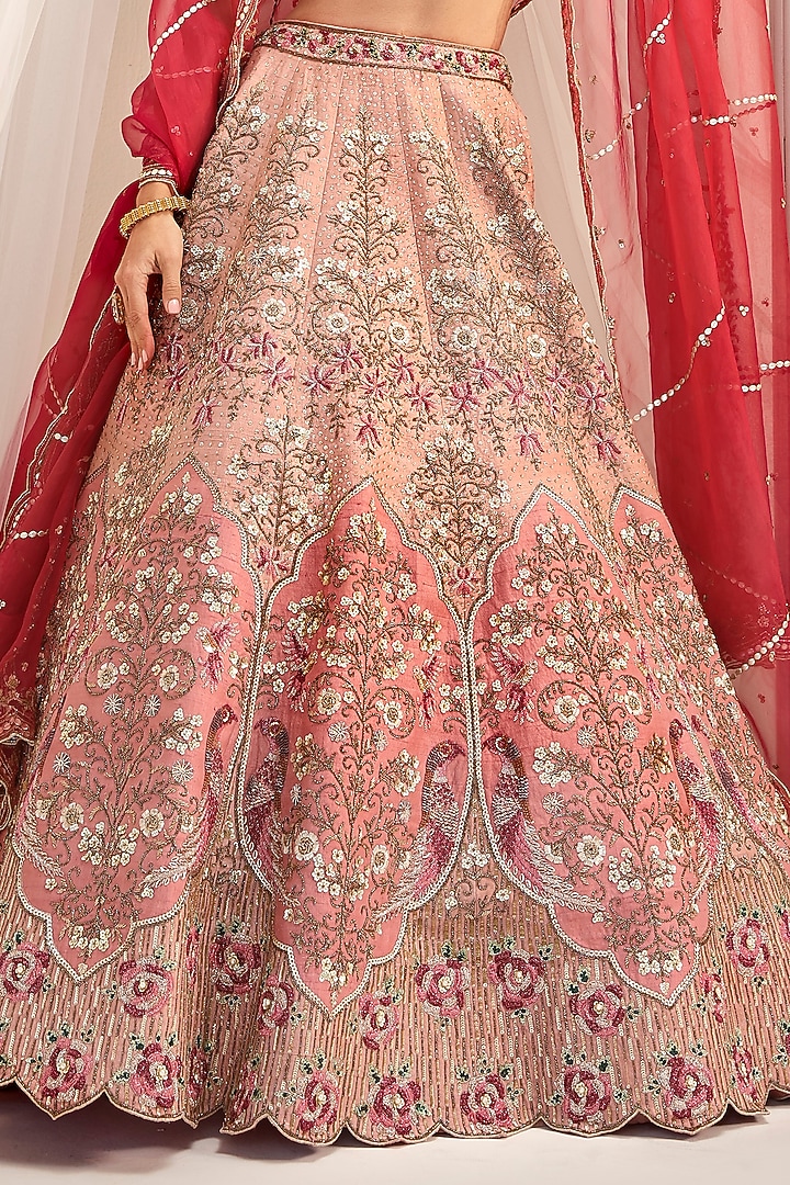Dark Rose Gold Raw Silk Sequins Embroidered Bridal Lehenga Set by Rachit Khanna at Pernia's Pop Up Shop