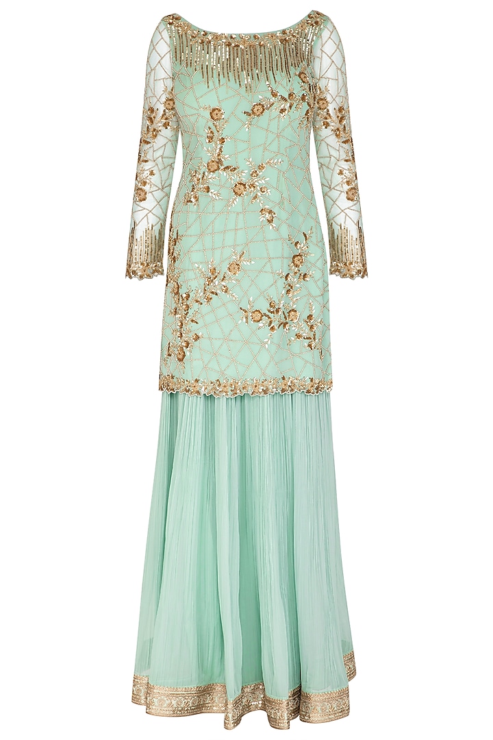 Teal Blue Embroidered Skirt Set Design by Rachit Khanna at Pernia's Pop ...