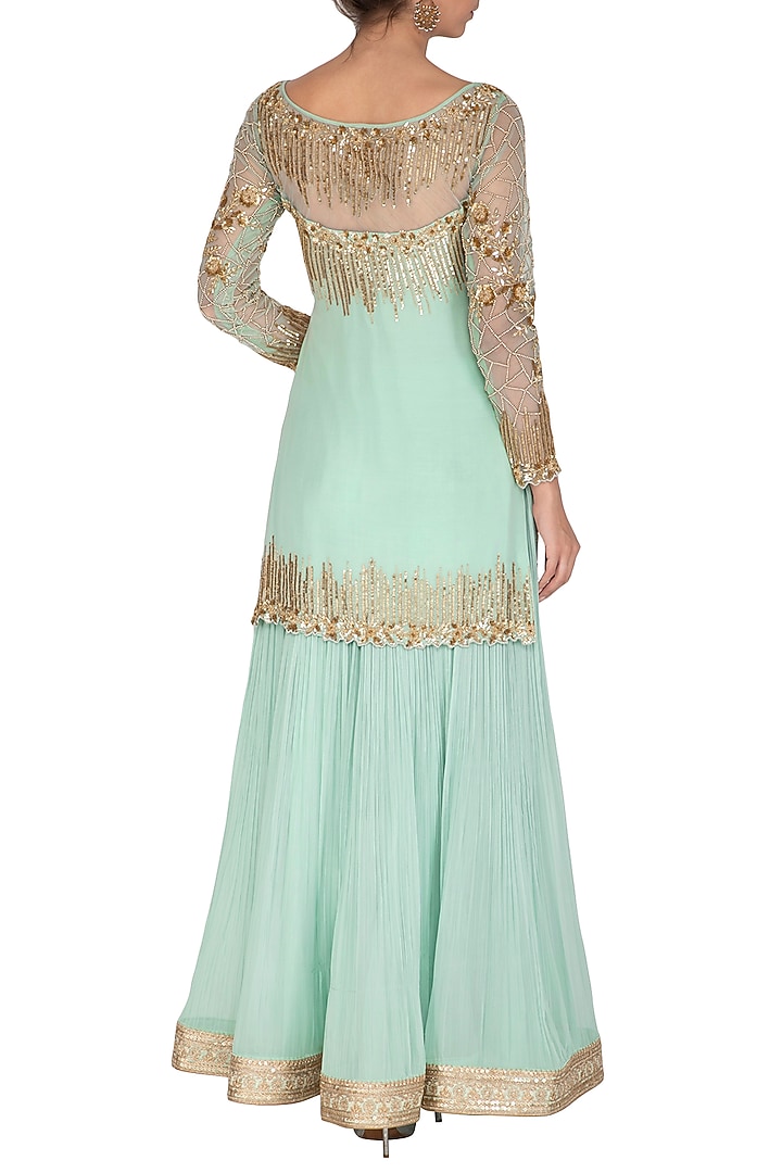 Teal Blue Embroidered Skirt Set by Rachit Khanna at Pernia's Pop Up Shop