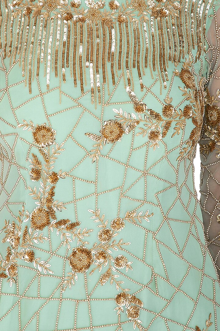 Teal Blue Embroidered Skirt Set by Rachit Khanna at Pernia's Pop Up Shop