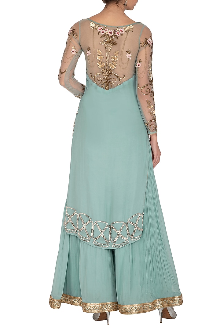 Blue Embroidered Bridal Sharara Set by Rachit Khanna at Pernia's Pop Up Shop