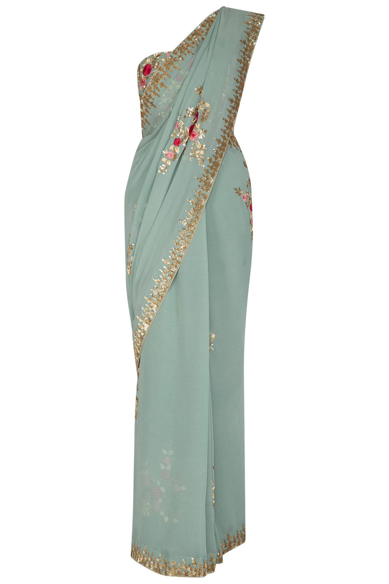 Blue Embroidered Wedding Saree Set by Rachit Khanna at Pernia's Pop Up Shop