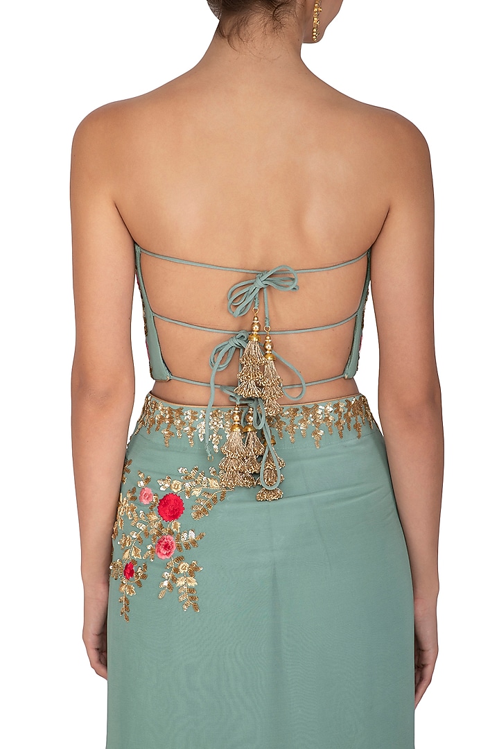 Blue Embroidered Reception Saree Set by Rachit Khanna at Pernia's Pop Up Shop
