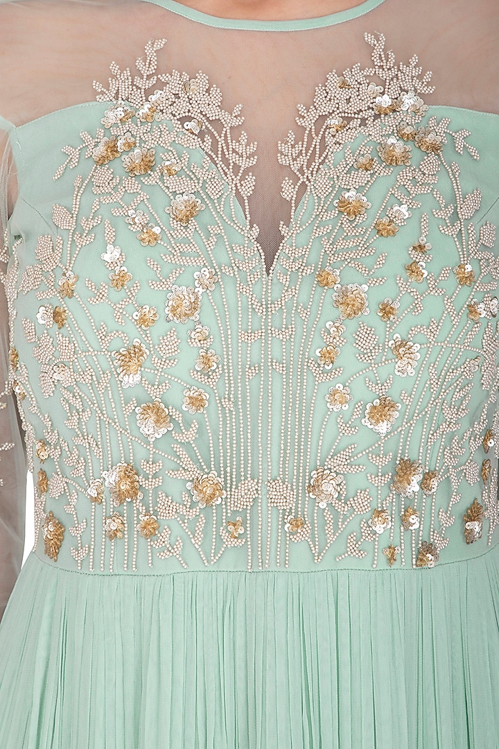 Blue Embroidered Wedding Anarkali Set by Rachit Khanna at Pernia's Pop Up Shop