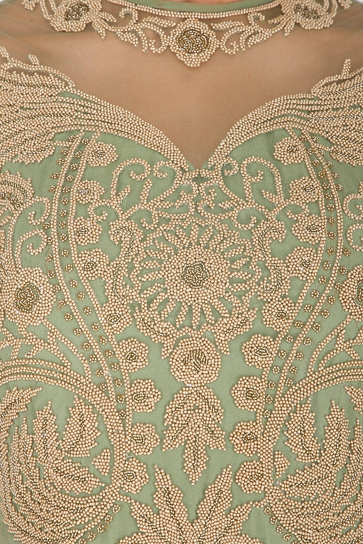 Green Embroidered Crinkled Bridal Anarkali Set by Rachit Khanna at Pernia's Pop Up Shop
