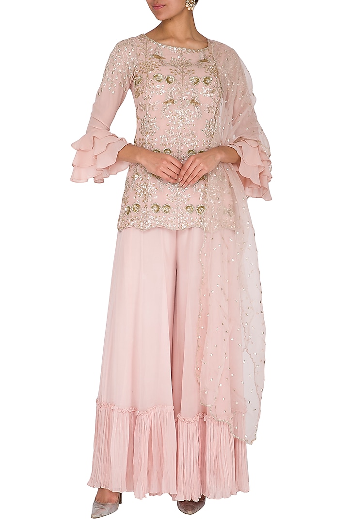 Baby Pink Embroidered Kurta Set by Rachit Khanna at Pernia's Pop Up Shop