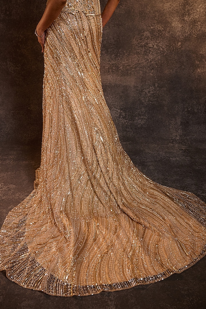 Golden Tulle & Satin Mermaid Skirt Set by Rachit Khanna at Pernia's Pop Up Shop