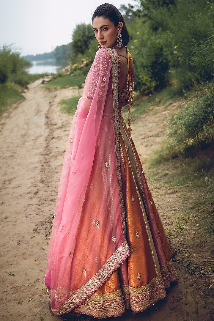 Multi-Colored Pure Brocade Sequin Embellished Bridal Lehenga Set by Rachit Khanna at Pernia's Pop Up Shop
