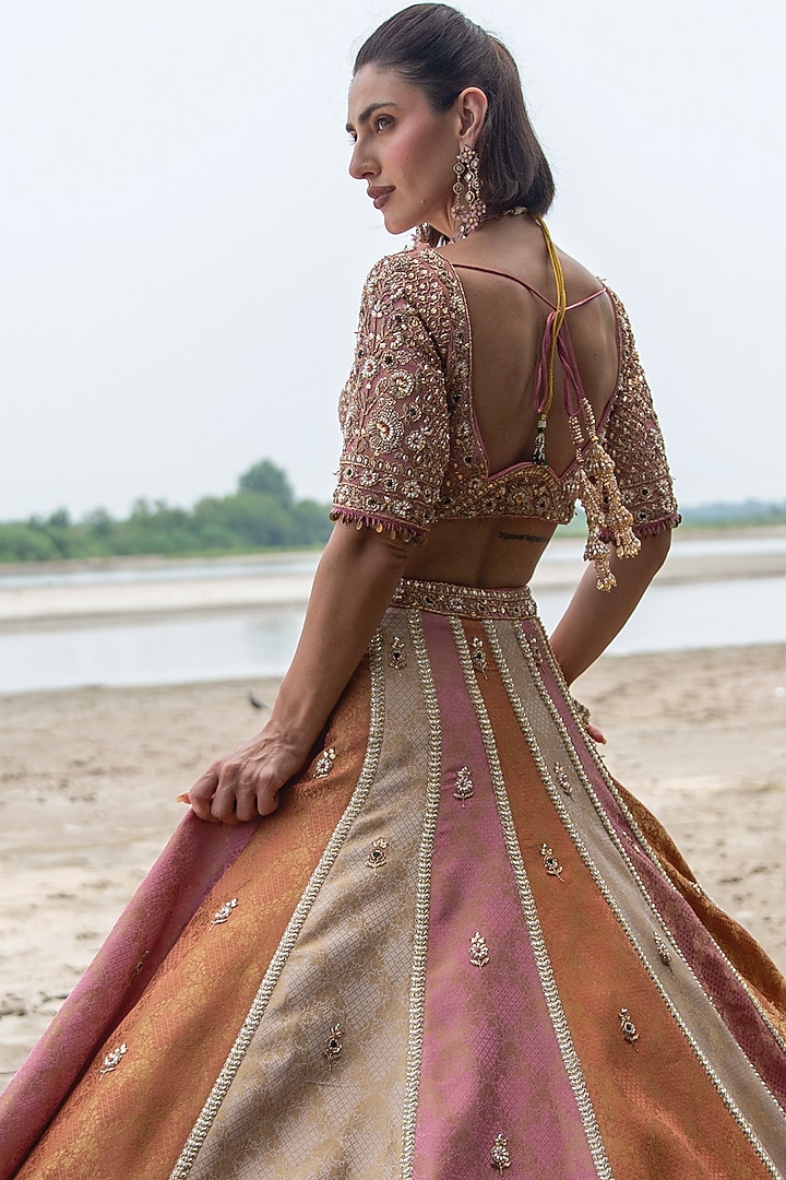 Multi-Colored Pure Brocade Sequin Embellished Bridal Lehenga Set by Rachit Khanna at Pernia's Pop Up Shop