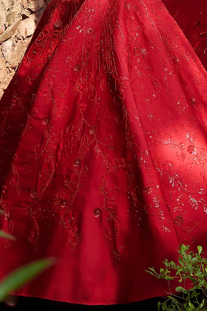 Red Raw Silk Bridal Gown by Rachit Khanna at Pernia's Pop Up Shop