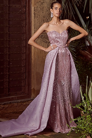 Shop Dusty Mauve Embroidered Corset Gown for Women Online from