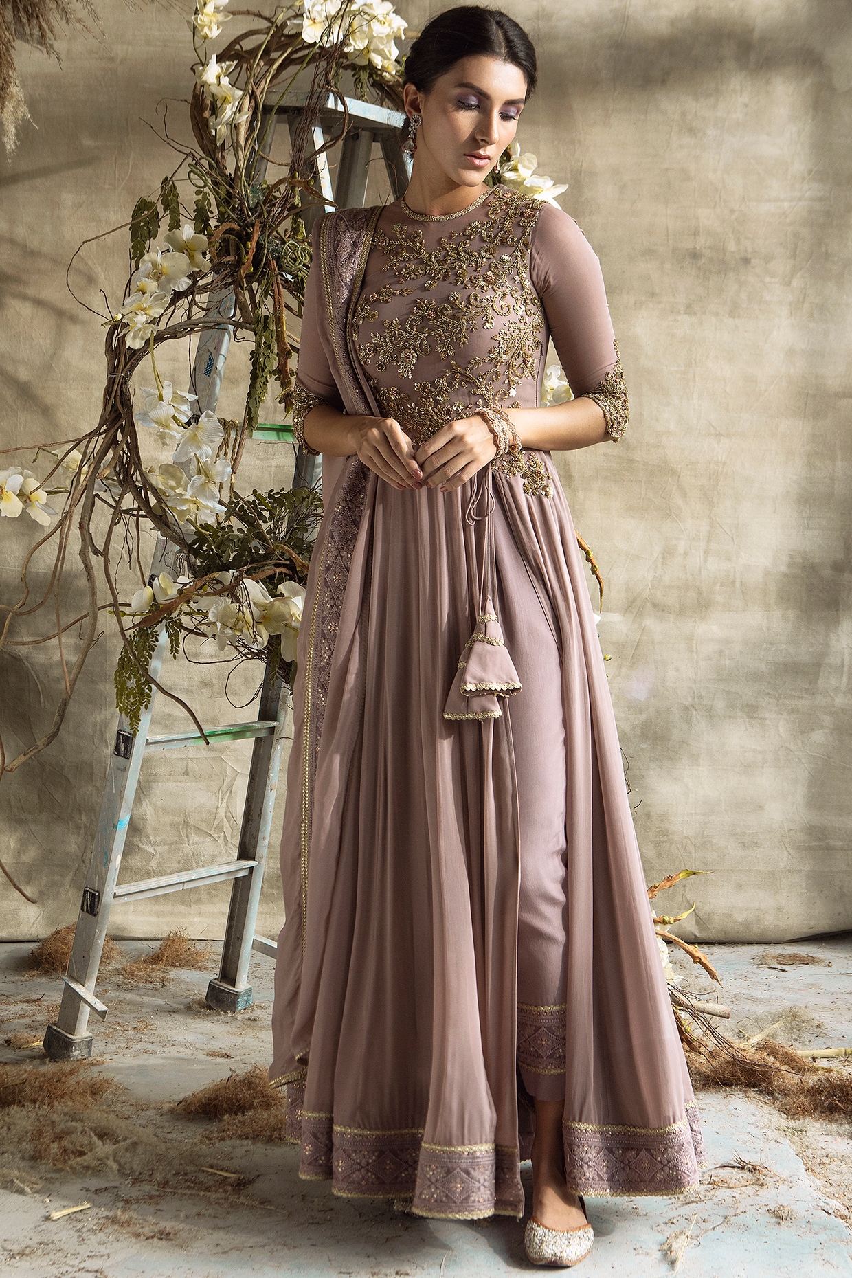 Onion Pink color Floor Length Gown buy in Gurgaon