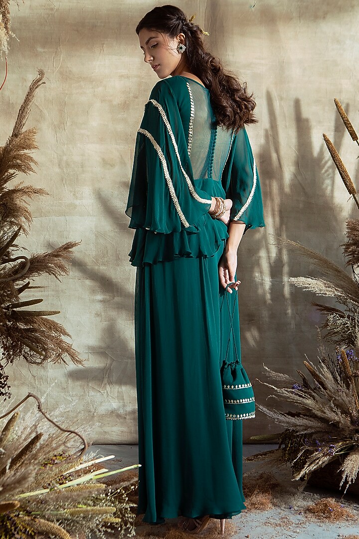 Bottle Green Embroidered Wedding Anarkali Set by Rachit Khanna at Pernia's Pop Up Shop