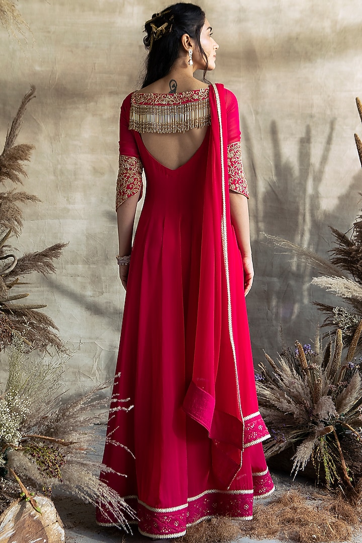 Fuchsia Emboidered Wedding Anarkali Set by Rachit Khanna at Pernia's Pop Up Shop