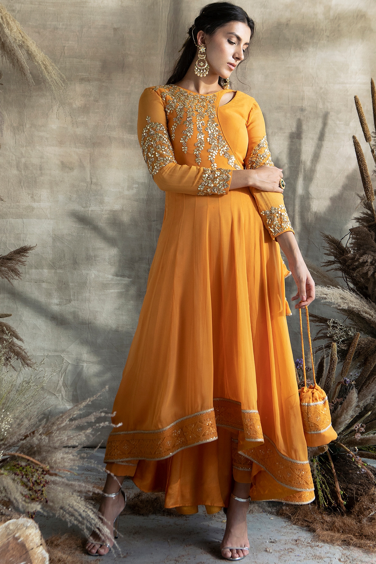 Farzeen - Yellow Anarkali with palazzo and Leheriya floral dupatta –  Ridhiiee Suuri