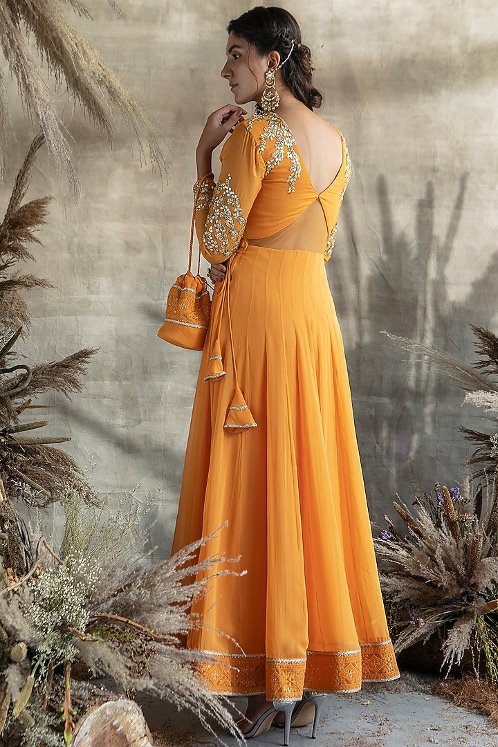 Mango Yellow Embroidered Wedding Anarkali Set by Rachit Khanna at Pernia's Pop Up Shop