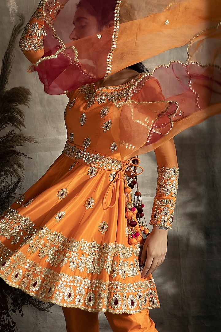 Orange Embroidered Bridal Anarkali Set by Rachit Khanna at Pernia's Pop Up Shop