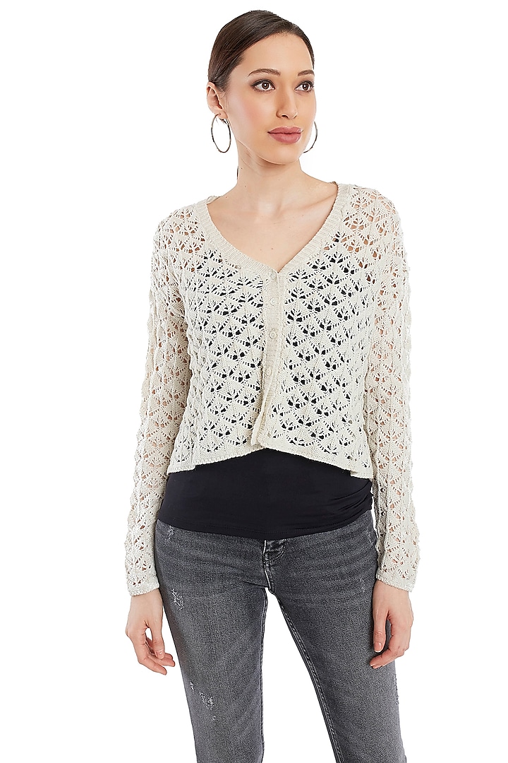 Ivory Knitted Button Down Cardigan by Rocky Star