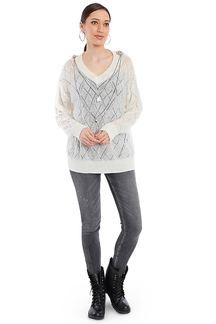 Ivory Knitted Top With Broach by Rocky Star at Pernia's Pop Up Shop