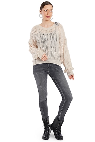 Beige T-Shirt With Broach by Rocky Star