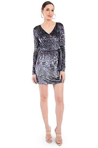 Grey Printed Velvet Dress by Rocky Star