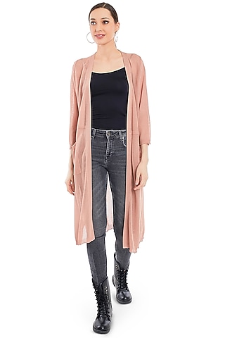Peach Viscose Long Shrug by Rocky Star