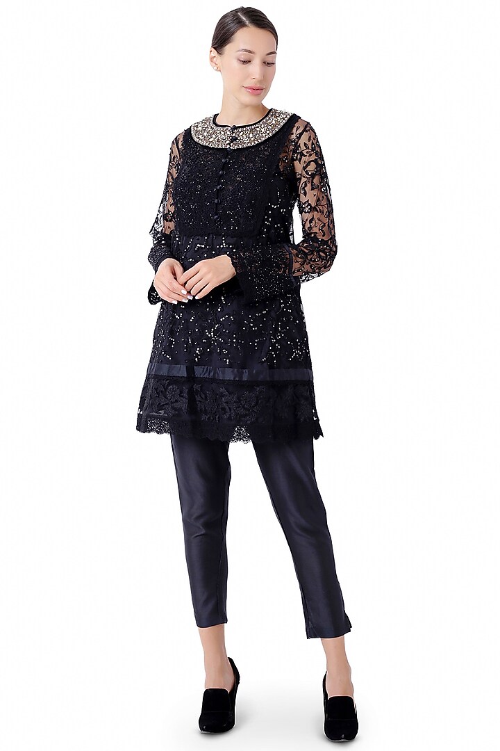 Black Thread & Sequins Embroidered Tunic Set by Rocky Star at Pernia's Pop Up Shop