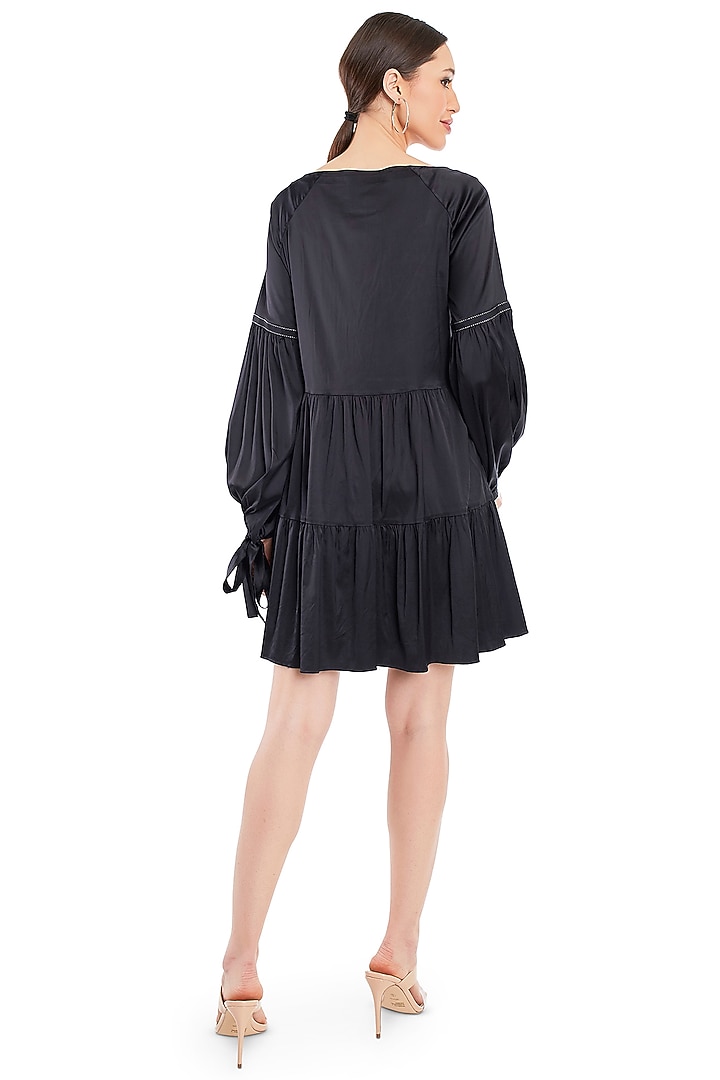 Black Gathered Satin Summer Dress by Rocky Star at Pernia's Pop Up Shop