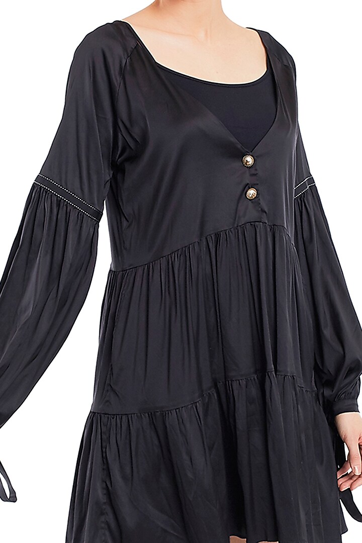 Black Gathered Satin Summer Dress by Rocky Star at Pernia's Pop Up Shop