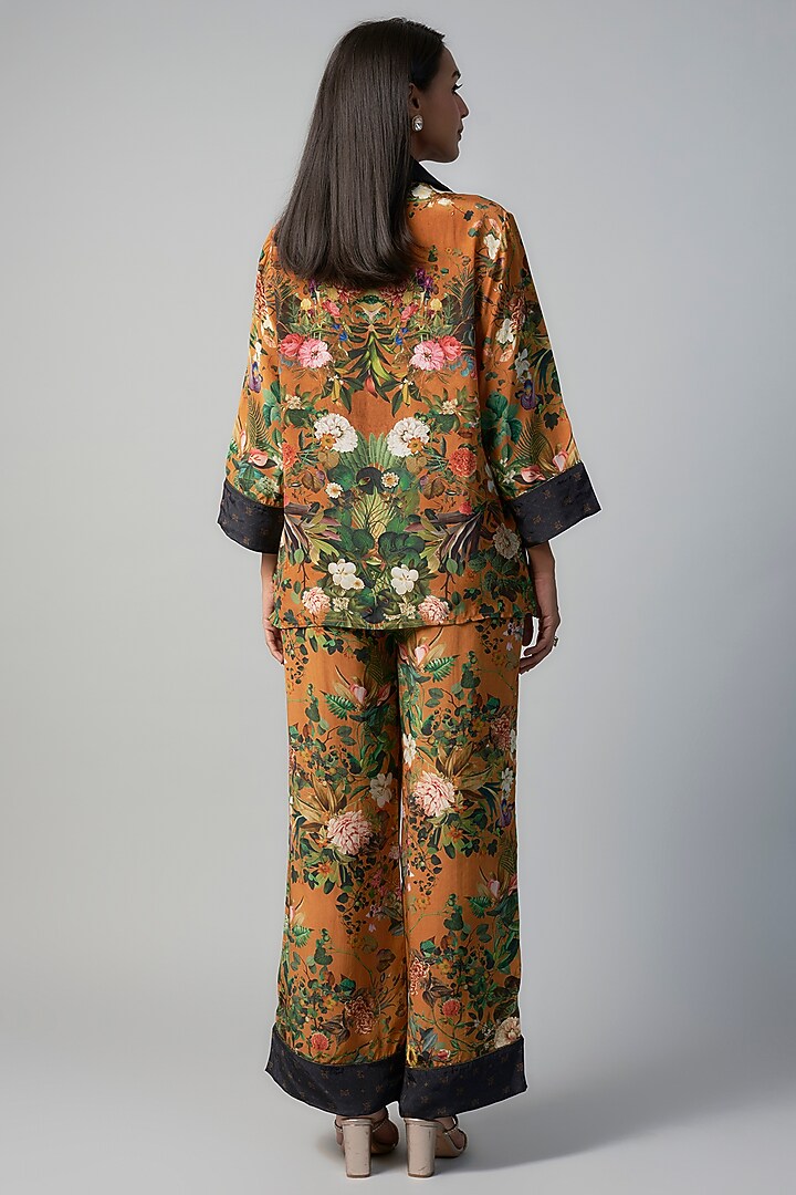 Rust Polyester Crepe Botanical Printed Co-Ord Set by Rocky Star at Pernia's Pop Up Shop