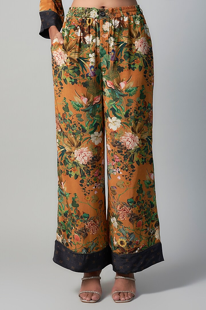 Rust Polyester Crepe Botanical Printed Co-Ord Set by Rocky Star at Pernia's Pop Up Shop