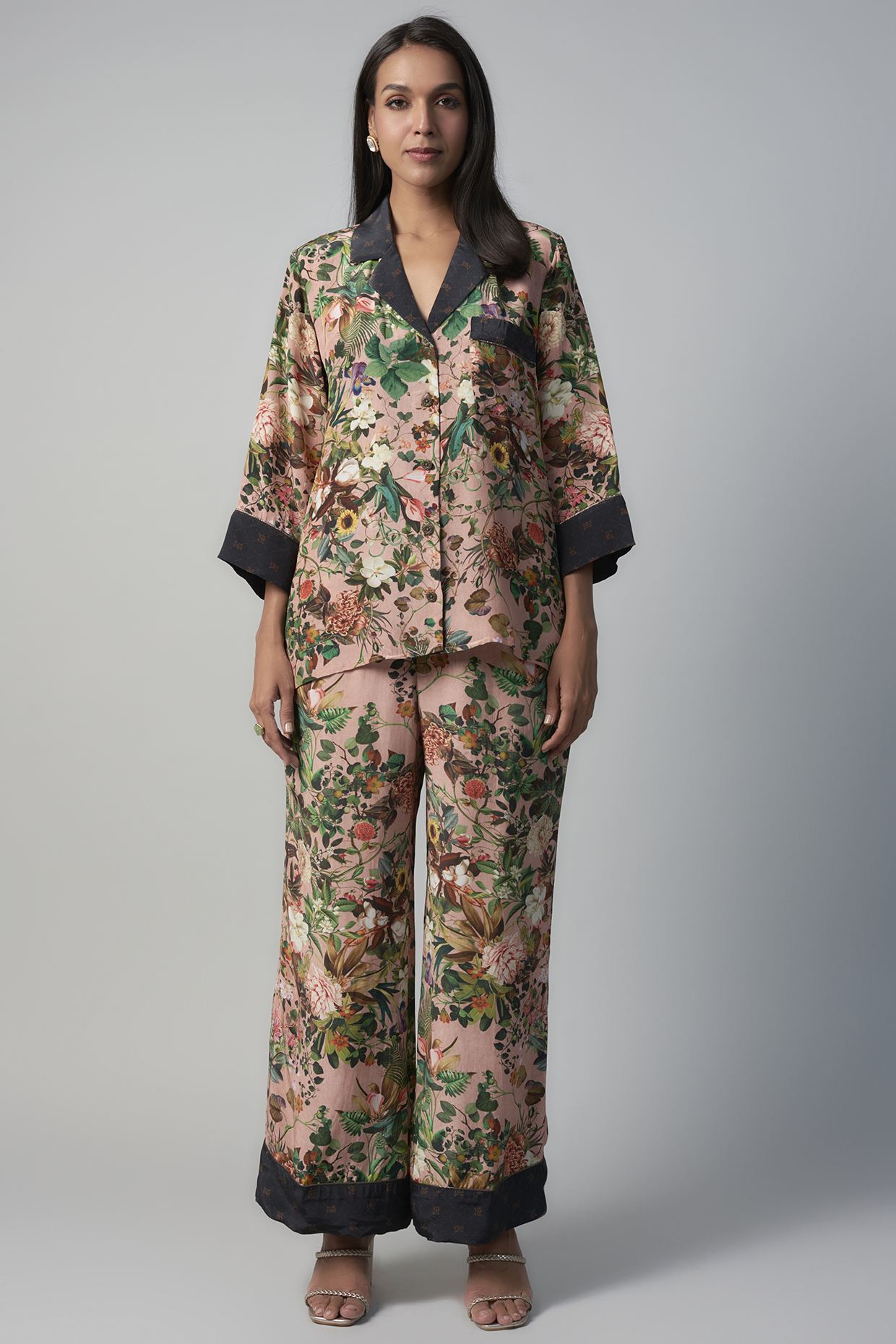 Pink Polyester Crepe Botanical Printed Co-Ord Set by Rocky Star at Pernia's Pop Up Shop