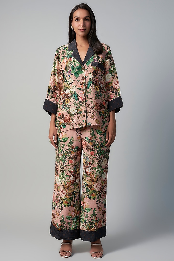 Pink Polyester Crepe Botanical Printed Co-Ord Set by Rocky Star at Pernia's Pop Up Shop