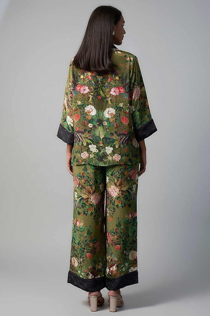Olive Polyester Crepe Botanical Printed Co-Ord Set by Rocky Star at Pernia's Pop Up Shop