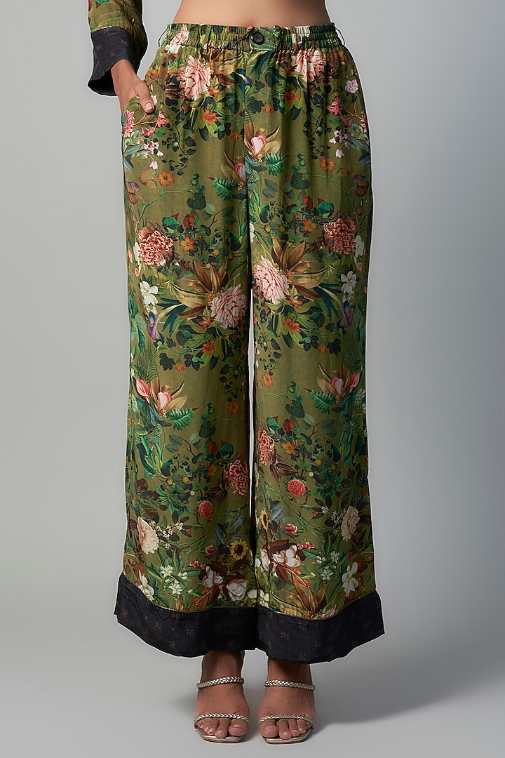 Olive Polyester Crepe Botanical Printed Co-Ord Set by Rocky Star at Pernia's Pop Up Shop