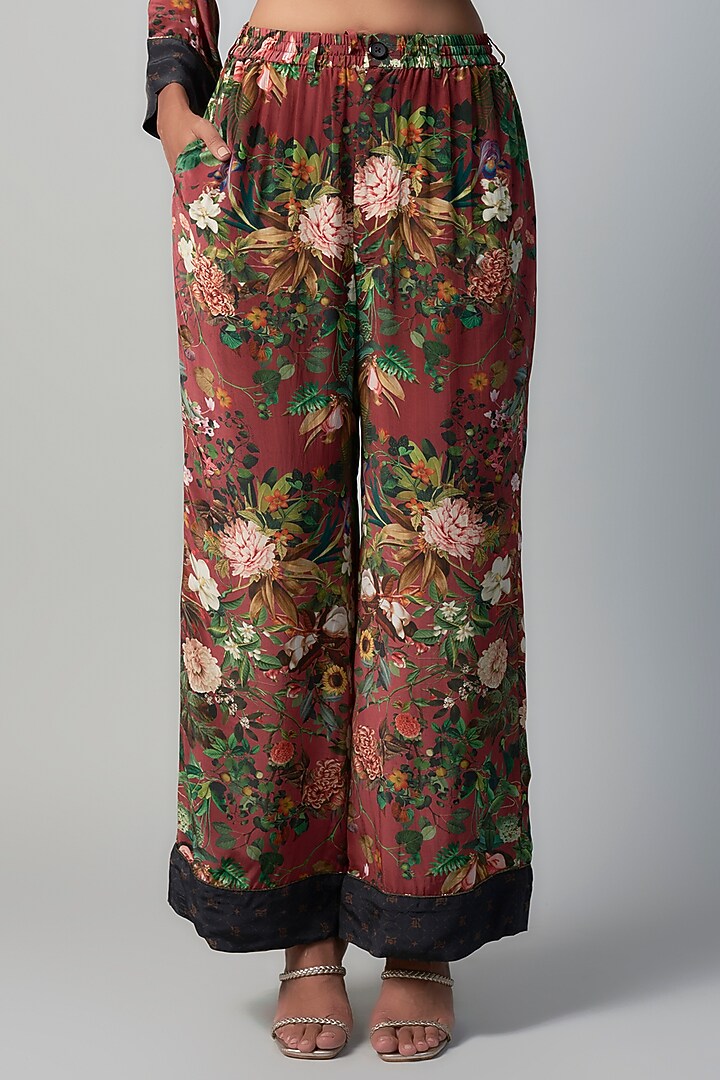 Wine Polyester Crepe Botanical Printed Co-Ord Set by Rocky Star at Pernia's Pop Up Shop