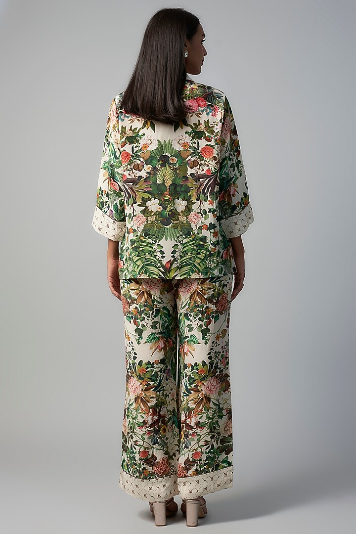 White Polyester Crepe Botanical Printed Co-Ord Set by Rocky Star at Pernia's Pop Up Shop