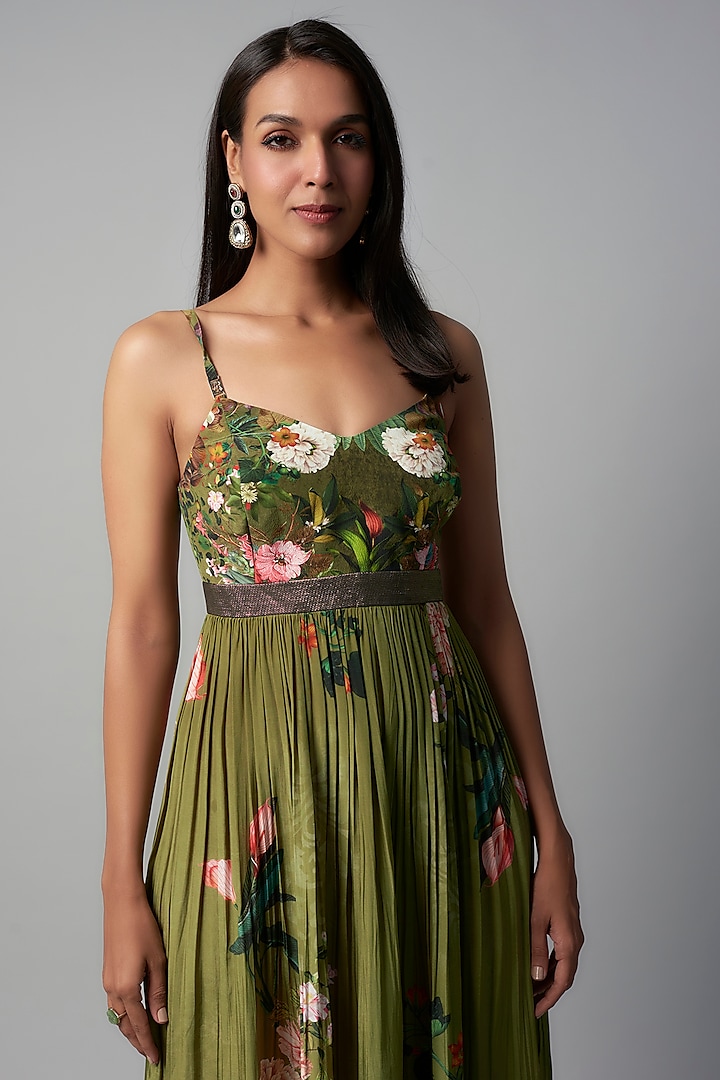 polyester crepe dress Olive Polyester Crepe Botanical Printed Maxi Vacation Dress by Rocky Star  at Pernia's Pop Up Shop 2026