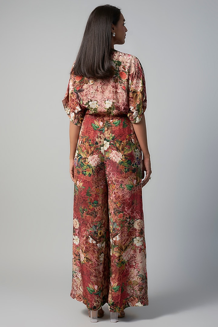 Peach Polyester Crepe Botanical Printed Jumpsuit by Rocky Star at Pernia's Pop Up Shop