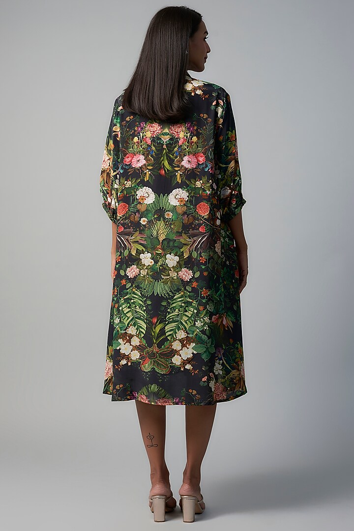 Black Polyester Crepe Botanical Printed Tunic by Rocky Star at Pernia's Pop Up Shop