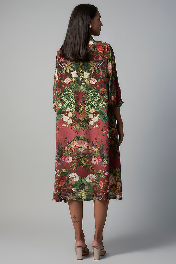 Wine Polyester Crepe Botanical Printed Tunic by Rocky Star at Pernia's Pop Up Shop