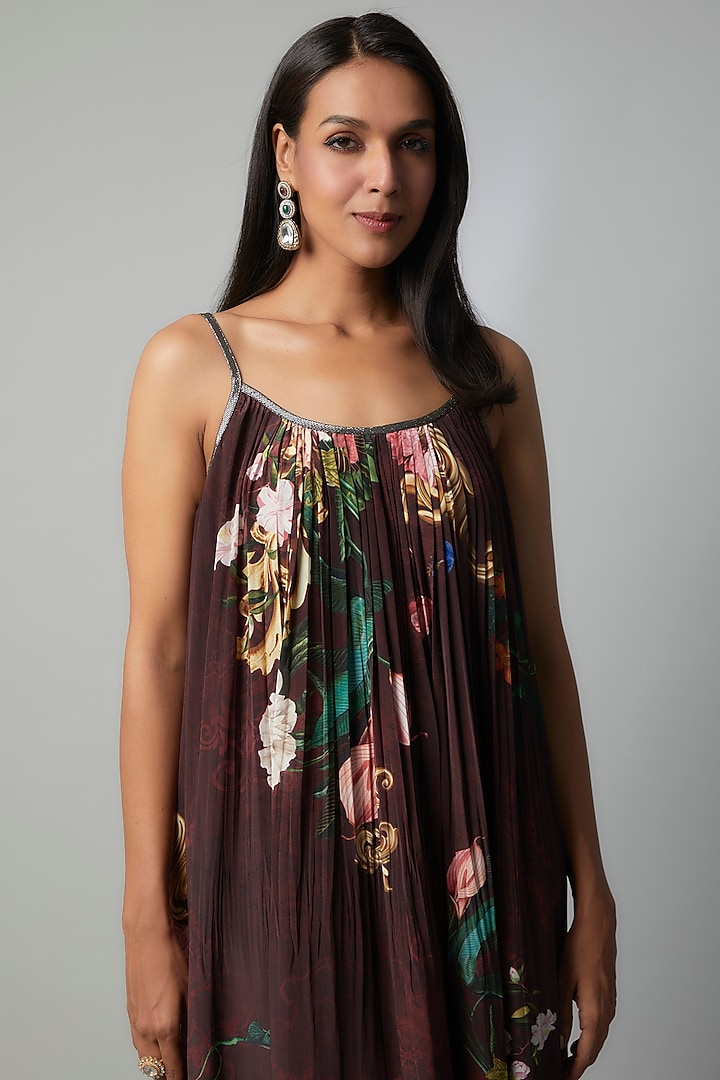 Wine Polyester Crepe Botanical Printed Maxi Summer Dress by Rocky Star at Pernia's Pop Up Shop
