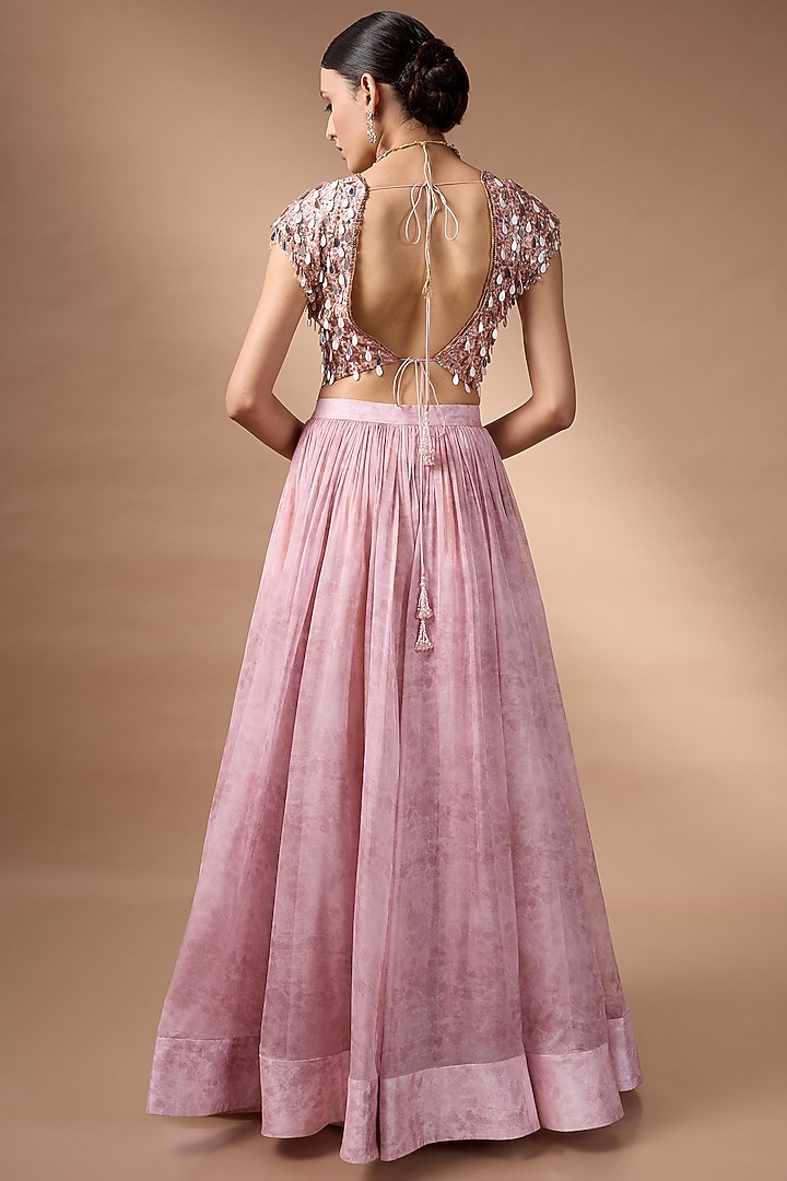 Blush Pink Organza Printed Wedding Lehenga Set by Rocky Star at Pernia's Pop Up Shop
