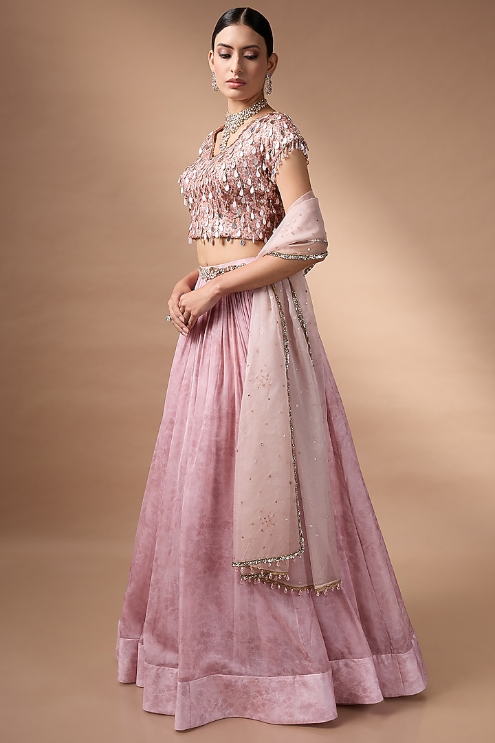Blush Pink Organza Printed Wedding Lehenga Set by Rocky Star at Pernia's Pop Up Shop