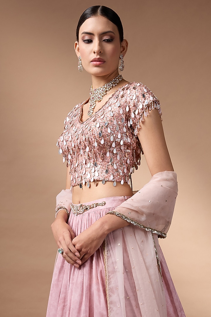 Blush Pink Organza Printed Wedding Lehenga Set by Rocky Star at Pernia's Pop Up Shop