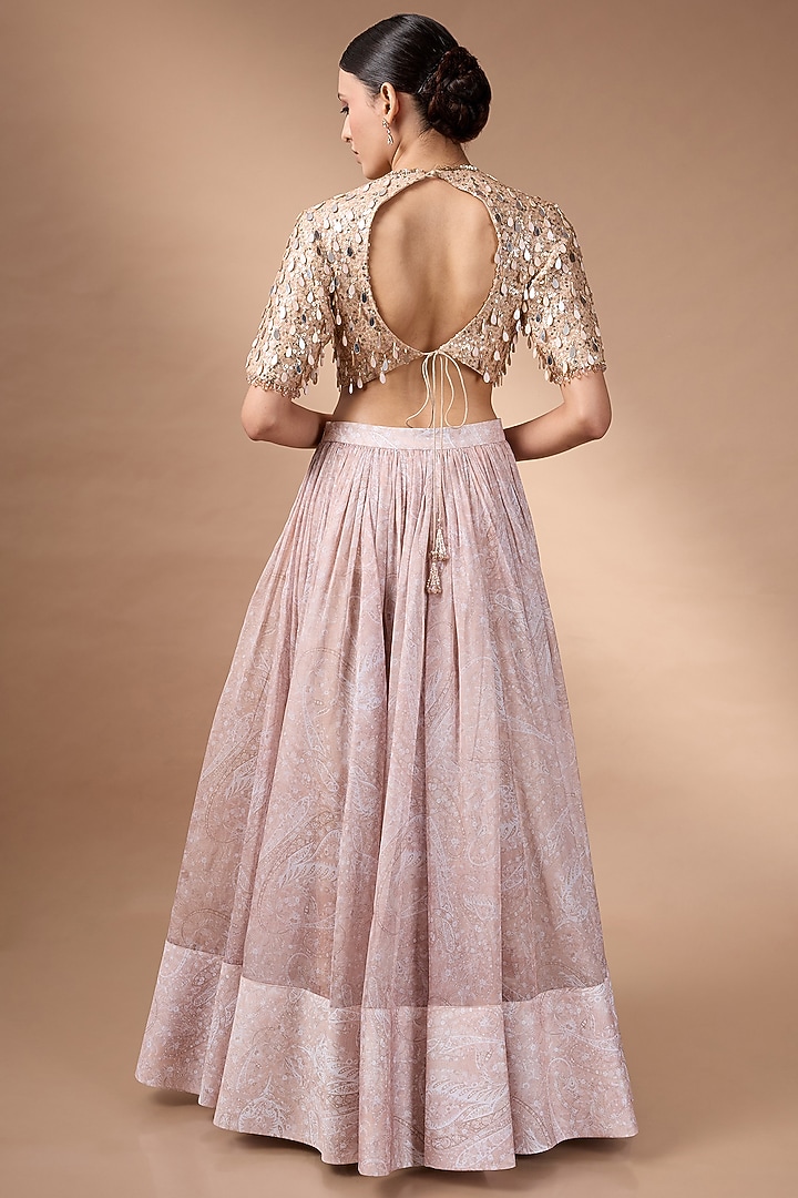 Beige Organza Printed Wedding Lehenga Set by Rocky Star at Pernia's Pop Up Shop