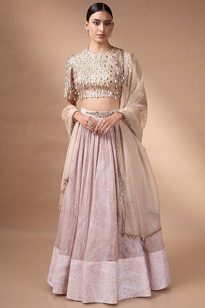 Beige Organza Printed Wedding Lehenga Set by Rocky Star at Pernia's Pop Up Shop
