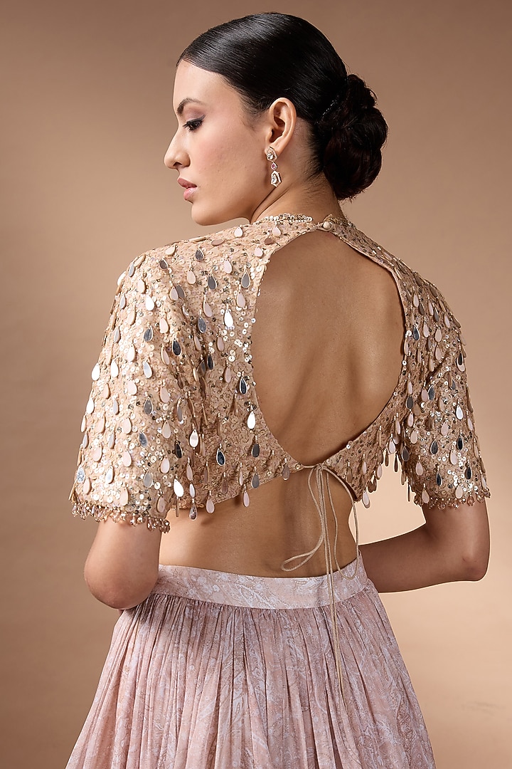 Beige Organza Printed Wedding Lehenga Set by Rocky Star at Pernia's Pop Up Shop